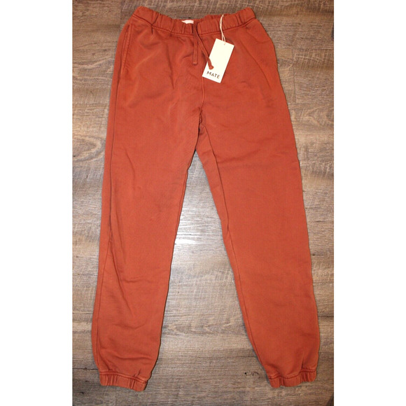 Mate The Label Organic Fleece Relaxed Pocket Sweatpants Orange Joggers $128 SZ S - Picture 1 of 6